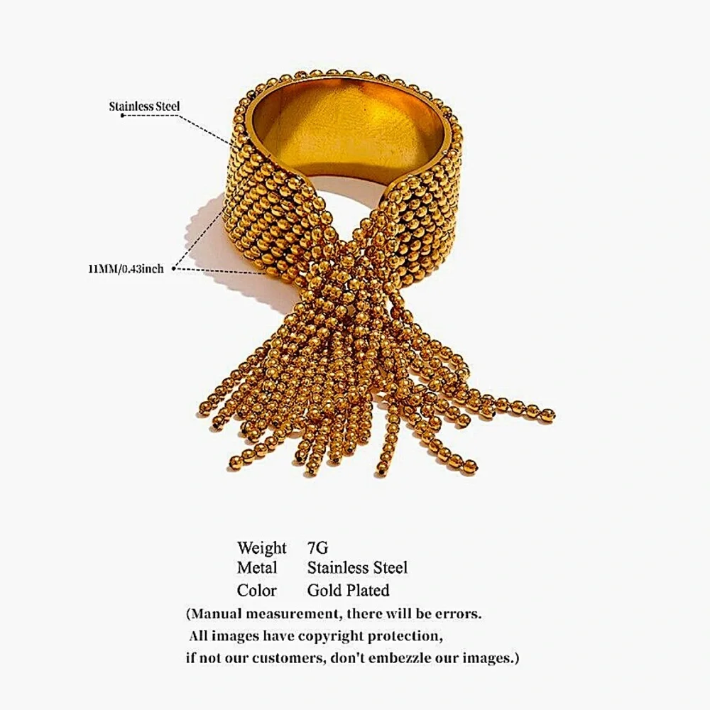Stainless Steel Gold Plated Ring Fringe Tassel Tarnish Free Everyday Jewelry